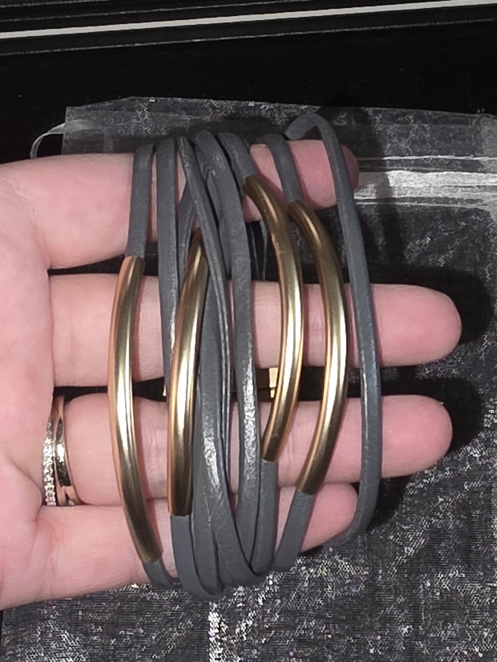 SAACHI Gray Multi-Wrap Bracelet with Gold Hoop Accents